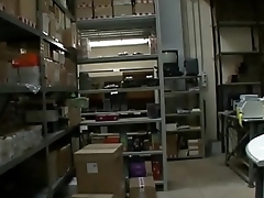 Sexy secretary screwed in a warehouse by a worker