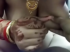 Newly married bhabi stroking hubby'_s cock
