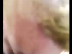 blonde white bitch sucks and swallows black dick in car